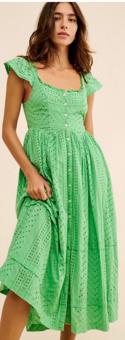 Urban Outfitters Fiona Eyelet Midi Dress Green Small